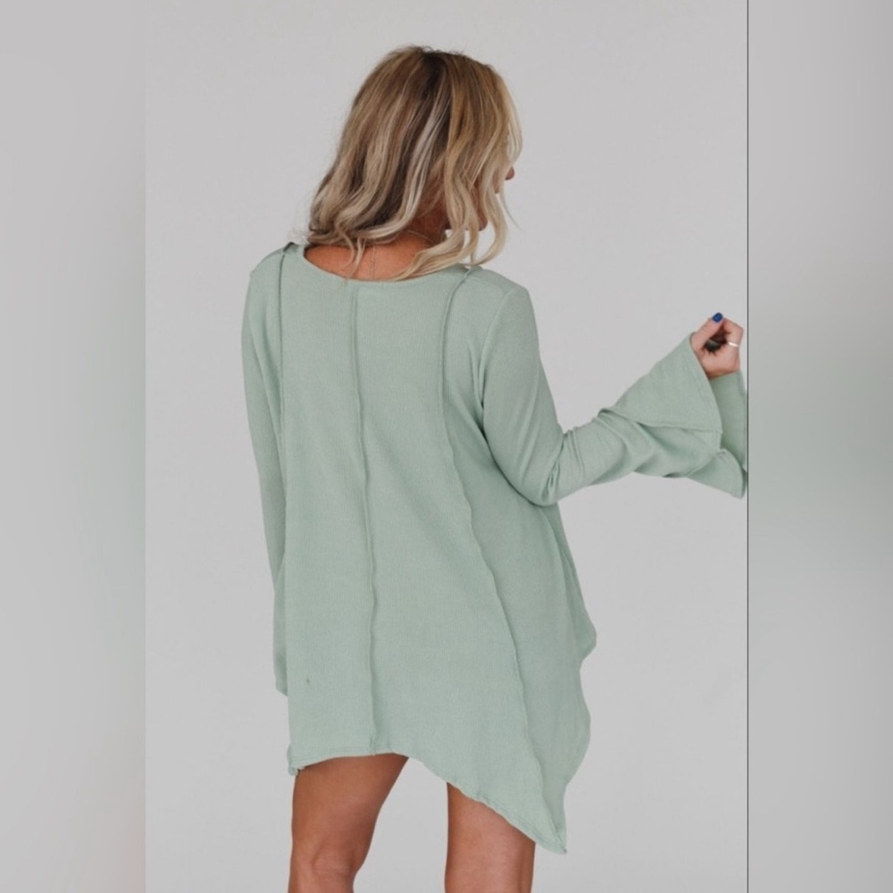 Three Bird Nest Mint Green V-Neck Waffle Knit Tunic Top - Picture 2 of 9
